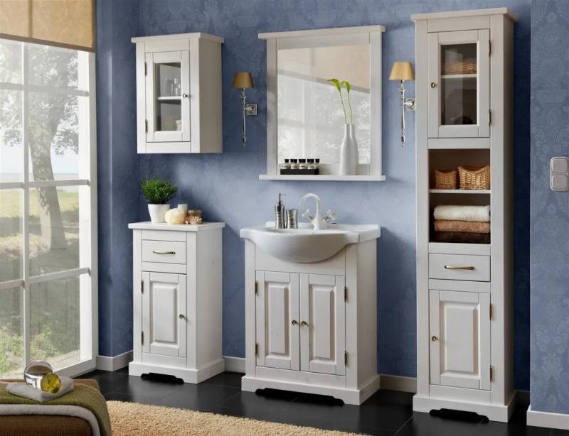 DB-Möbel Badezimmer-Set "NORA-White" Set 5-Teilig -Massivholz Kiefer Weiß 65/85cm. von DB-Möbel