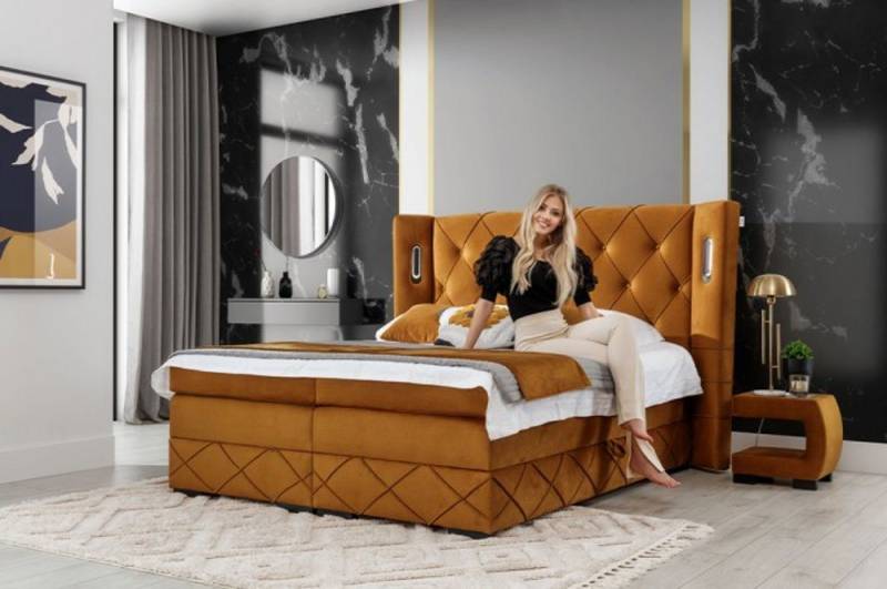 DB-Möbel Boxspringbett „Königlich” Polsterbett mit Stauraum - Bett mit LED Kopfteil von DB-Möbel