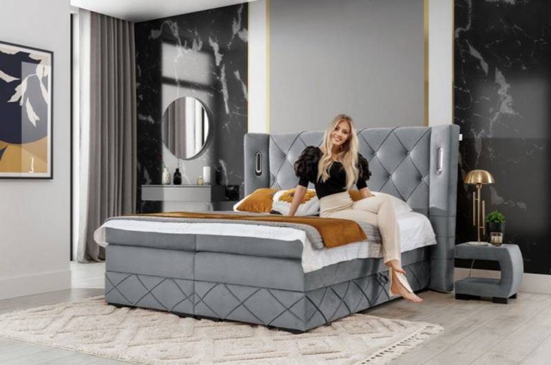 DB-Möbel Boxspringbett „Königlich” Polsterbett mit Stauraum - Bett mit LED Kopfteil von DB-Möbel