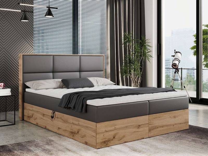 DB-Möbel Boxspringbett "ANTONIO" Doppelbett, mit Eiche Holzrahmen, Multipocket-Matratze von DB-Möbel