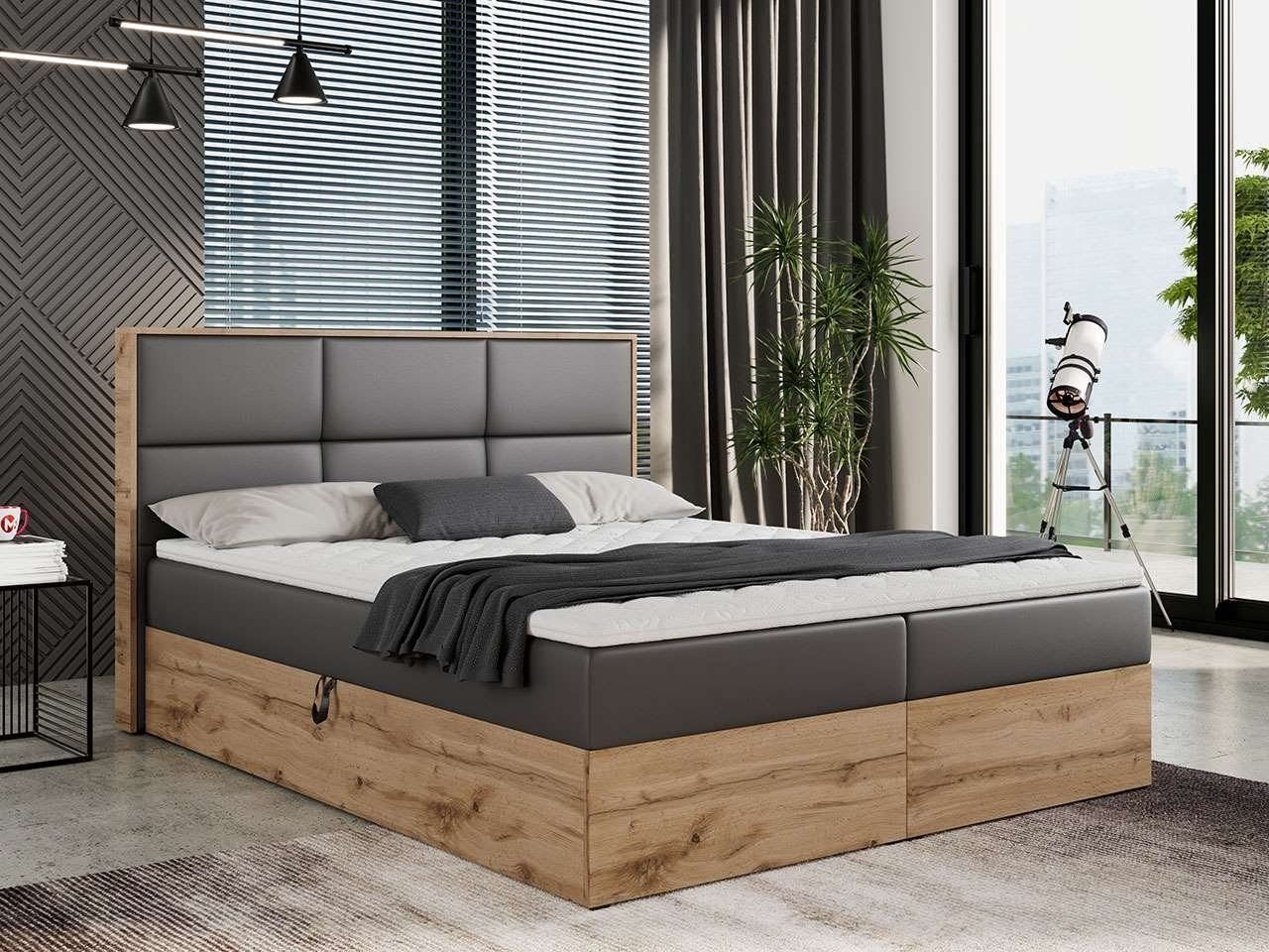 DB-Möbel Boxspringbett "ANTONIO" Doppelbett, mit Eiche Holzrahmen, Multipocket-Matratze von DB-Möbel