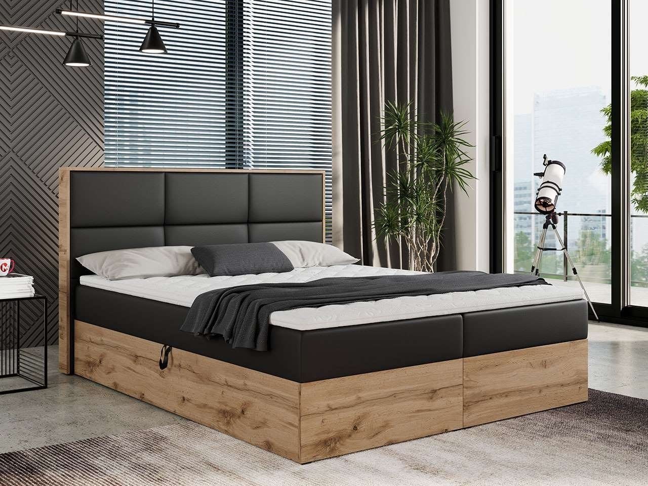 DB-Möbel Boxspringbett "ANTONIO" Doppelbett, mit Eiche Holzrahmen, Multipocket-Matratze von DB-Möbel