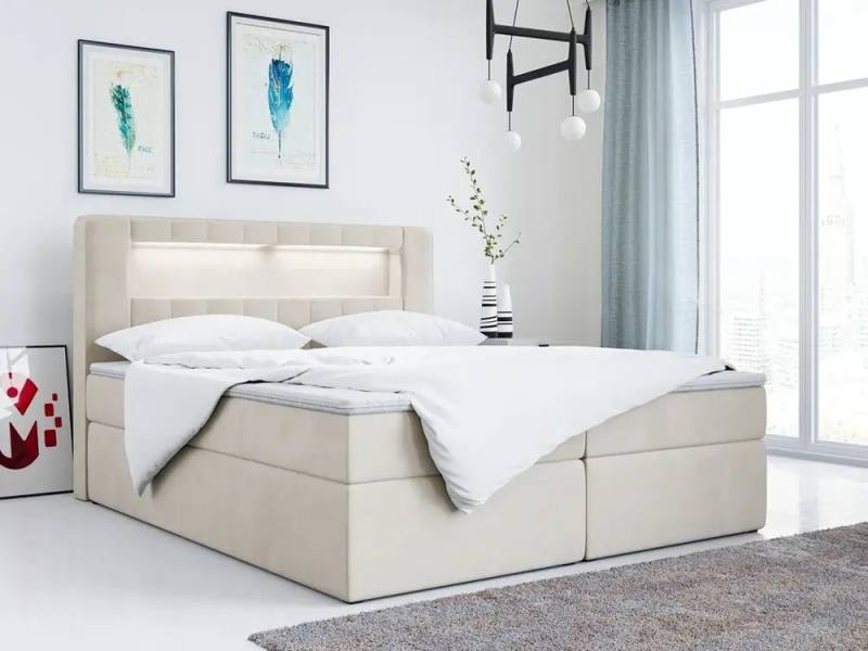 DB-Möbel Boxspringbett "Azur" Boxspringbett mit LED - Polsterbett Doppelbett mit Bettkasten. von DB-Möbel