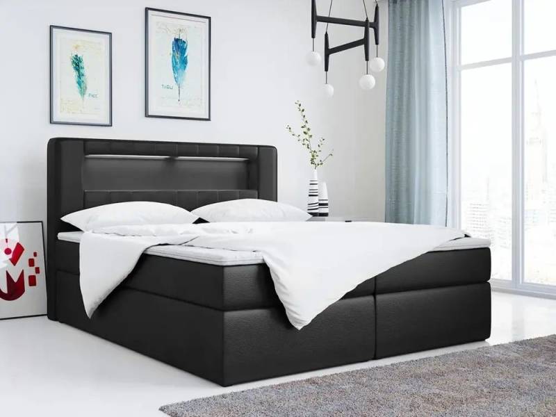 DB-Möbel Boxspringbett "Azur" Boxspringbett mit LED - Polsterbett Doppelbett mit Bettkasten. von DB-Möbel