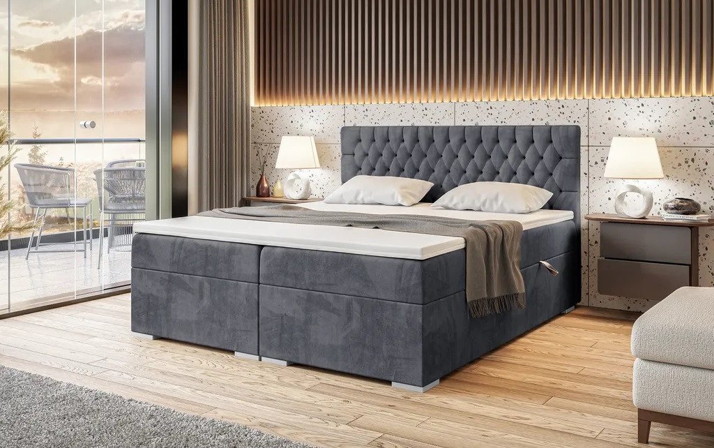DB-Möbel Boxspringbett ROMA mit Bettkasten Gepolstert Doppelbett mit Topper.Polsterung samt. von DB-Möbel