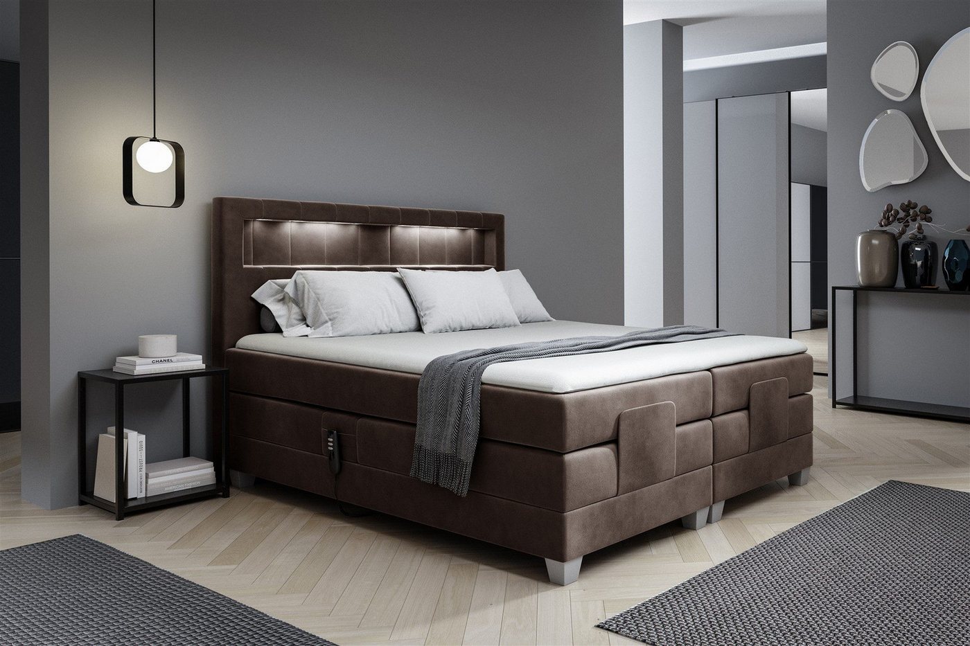 DB-Möbel Boxspringbett Schlafzimmerbett CAVIDOS Elektrisch in Stoff Fresh (inkl. Topper), Matratzen elektrisch verstellbar) von DB-Möbel