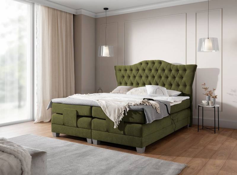 DB-Möbel Boxspringbett Schlafzimmerbett "FAUSTINO" Elektrisch in Stoff Wind (inkl. Viscoschaumtopper), Matratzen elektrisch verstellbar) von DB-Möbel