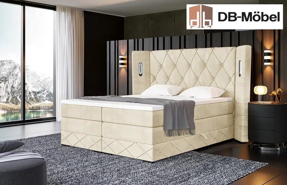 DB-Möbel Boxspringbett mit Bettkasten „Königlich” Bett mit LED Kopfteil von DB-Möbel