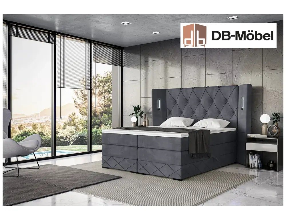 DB-Möbel Boxspringbett mit Bettkasten „Königlich” Bett mit LED Kopfteil von DB-Möbel