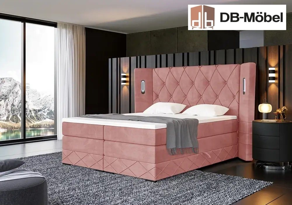 DB-Möbel Boxspringbett mit Bettkasten „Königlich” Bett mit LED Kopfteil von DB-Möbel