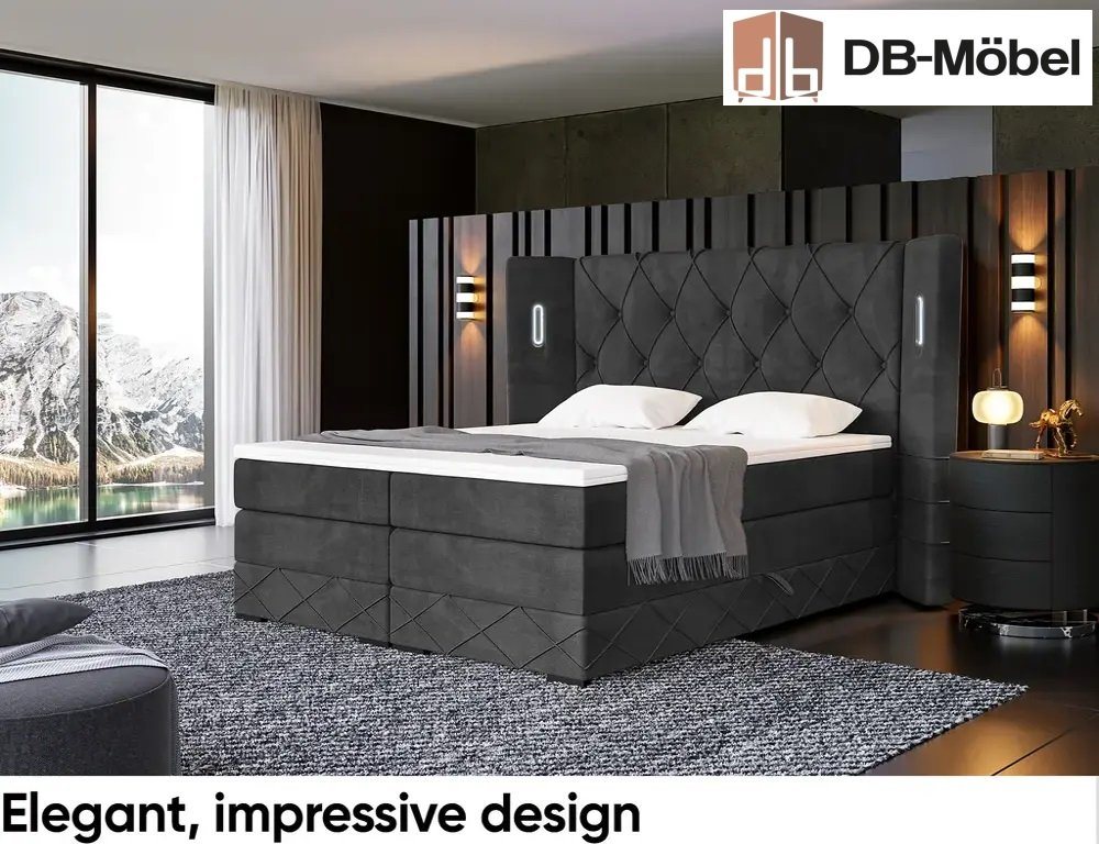 DB-Möbel Boxspringbett mit Bettkasten „Königlich” Bett mit LED Kopfteil von DB-Möbel