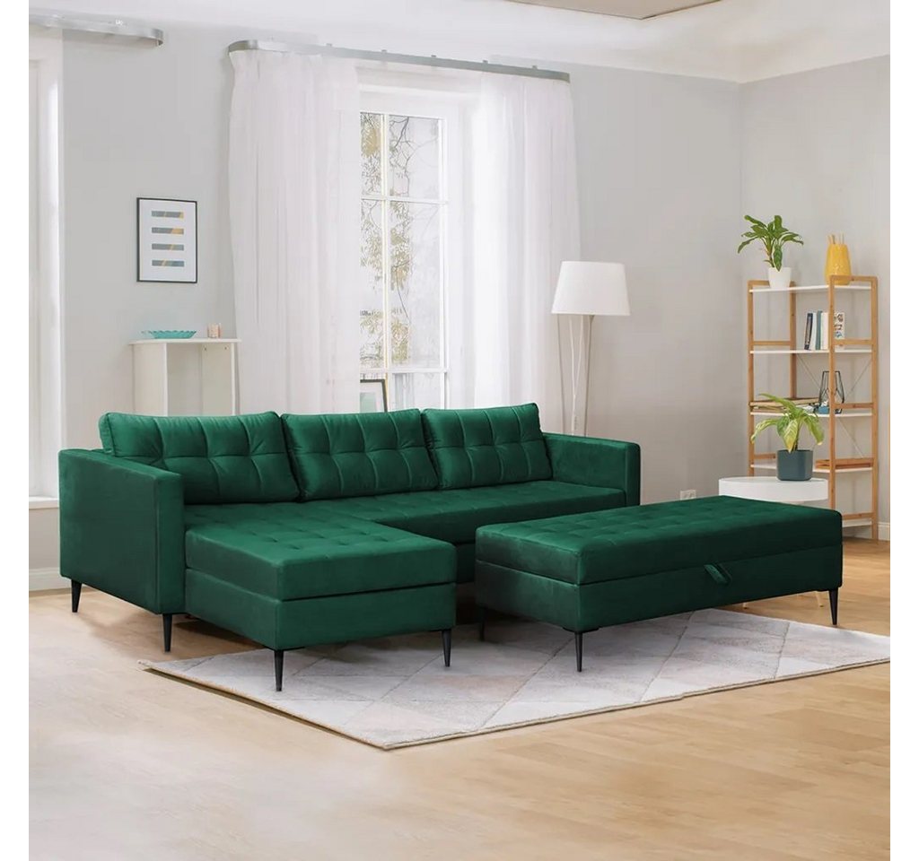 DB-Möbel Ecksofa ADRIANNA" Sofa mit Schlaffunktion, Hocker. Grün" von DB-Möbel