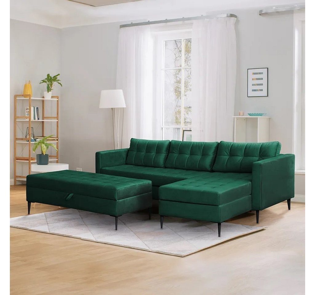 DB-Möbel Ecksofa ADRIANNA" Sofa mit Schlaffunktion, Hocker. Grün" von DB-Möbel