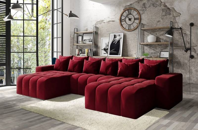DB-Möbel Ecksofa BATTUMI-U - Eckcouch mit Schlaffunktion, 370 cm breit. Bordeauxrot von DB-Möbel