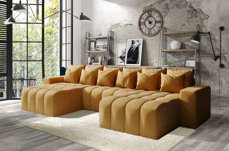 DB-Möbel Ecksofa BATTUMI-U - Eckcouch mit Schlaffunktion, 370 cm breit. Gelb von DB-Möbel