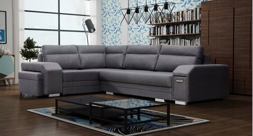 DB-Möbel Ecksofa Ecosofa Millo mit Hocker und Minibar, mit Schlaffunktion, in Grau von DB-Möbel