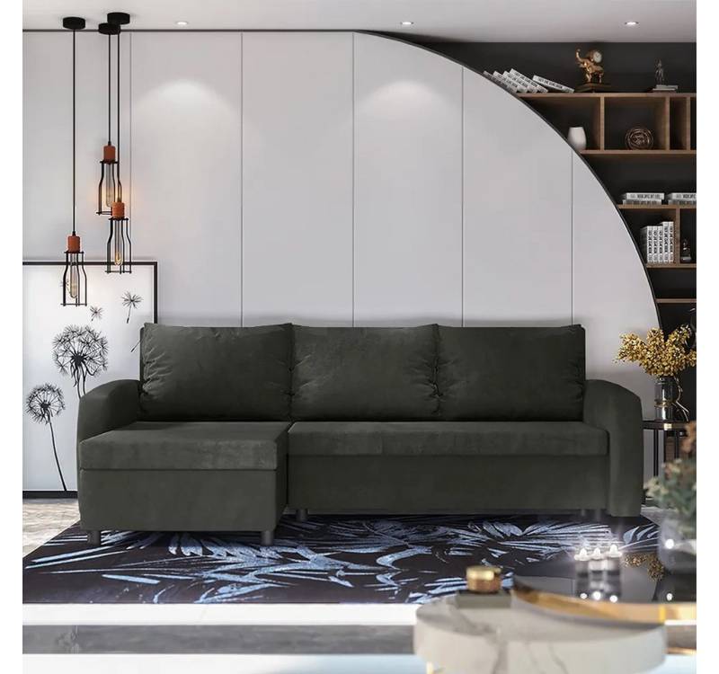 DB-Möbel Ecksofa "GARDENA" Schlafsofa in Dunkelgrau mit Bettkasten, 230 cm breit. von DB-Möbel
