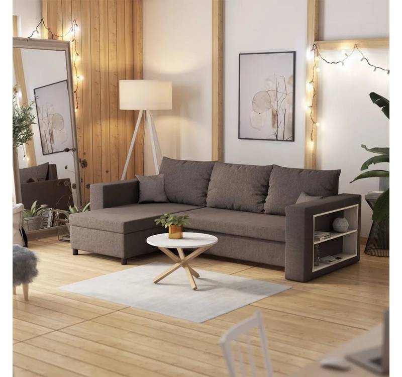 DB-Möbel Ecksofa "MERLIN"Schlafcouch, Ottomane, Bettkasten und integriertem Regal. von DB-Möbel