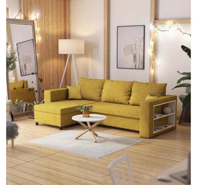 DB-Möbel Ecksofa "MERLIN"Schlafcouch, Ottomane, Bettkasten und integriertem Regal. von DB-Möbel