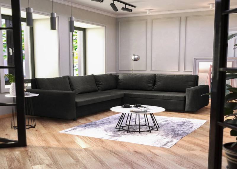 DB-Möbel Ecksofa Valentino - Schlafcouch in L-Form, Veloursbezug wasserbeständig von DB-Möbel
