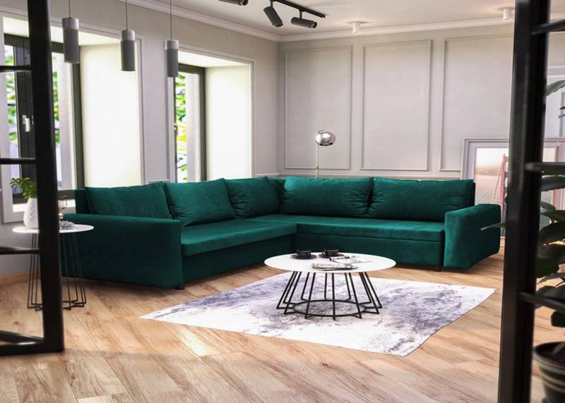 DB-Möbel Ecksofa Valentino - Schlafcouch in L-Form, Veloursbezug wasserbeständig von DB-Möbel