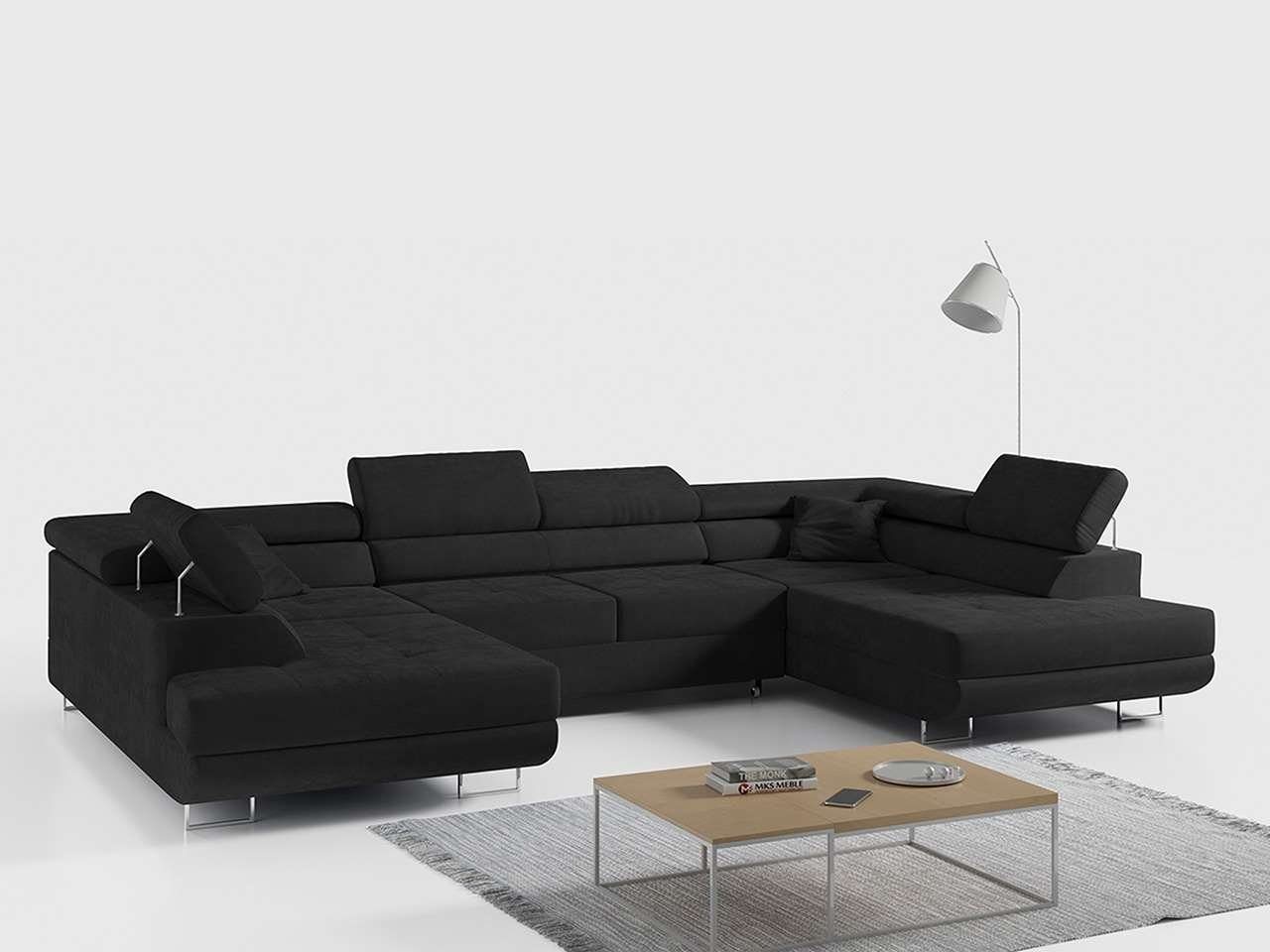 DB-Möbel Ecksofa Venom-schwarz U-Form Couch mit Schlaffunktion, Wohnzimmer von DB-Möbel