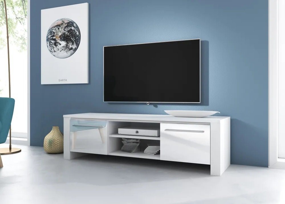 DB-Möbel Lowboard EIFEL in Schwarz und Weiß glanz TV-Schrank 140 x 40 cm Fersehschrank von DB-Möbel