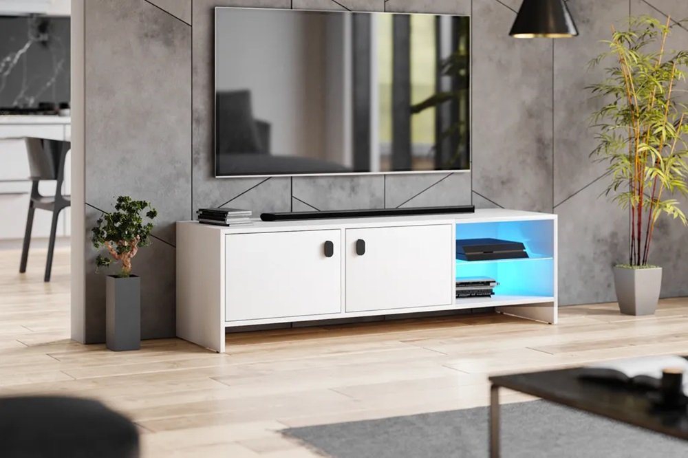 DB-Möbel Lowboard SIMBA-LED in matt Weiß, Grun, Wotan TV-Schrank 140 x 40 von DB-Möbel