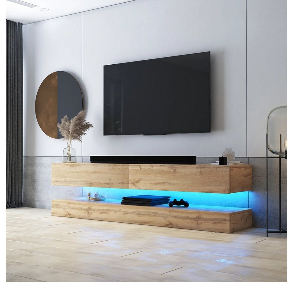 DB-Möbel Lowboard TV-Schrank in Eiche Wotan mit LED-Beleuchtung 140cm von DB-Möbel