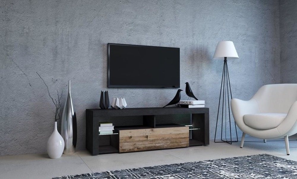 DB-Möbel TV-Board TV-Lowboard Entoto in glanz Weiß und Grau von DB-Möbel