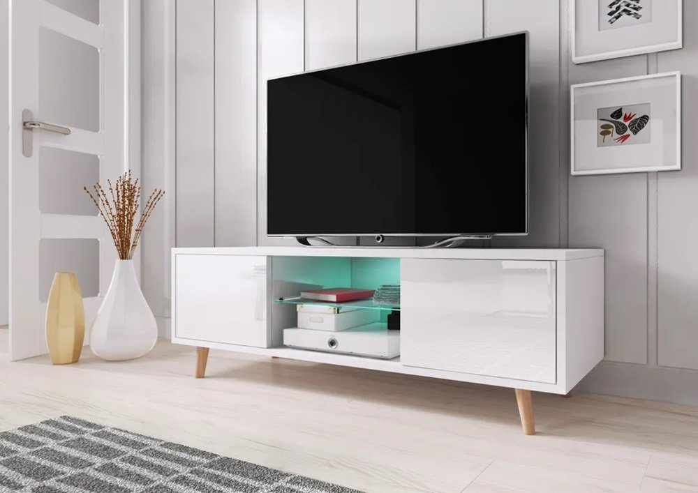 DB-Möbel TV-Schrank Der Schrank RTV Oslo in glanz Schwarz 140x45cm mit LED von DB-Möbel