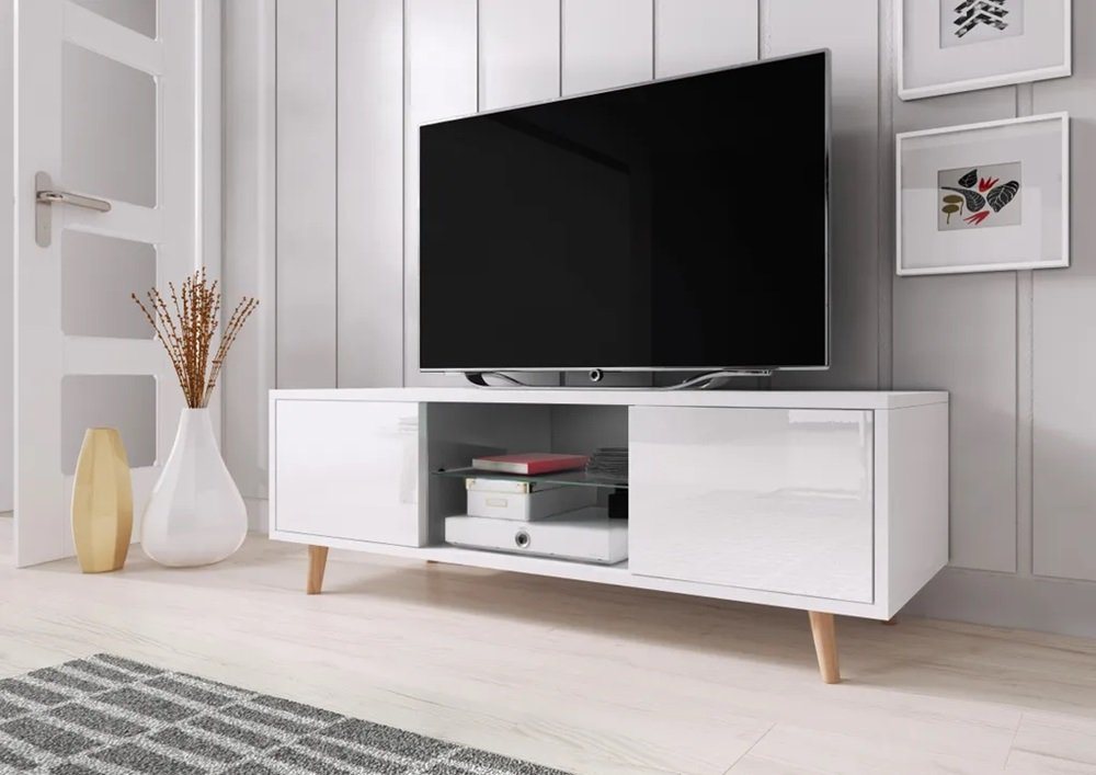 DB-Möbel TV-Schrank Der Schrank RTV Oslo in glanz Schwarz 140x45cm mit LED von DB-Möbel