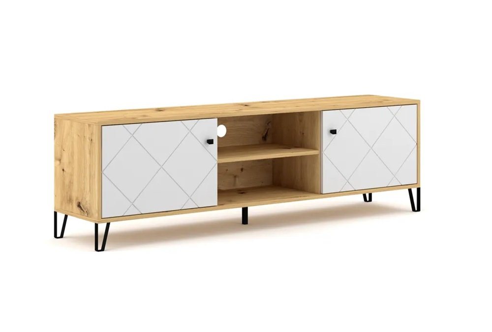 DB-Möbel TV-Schrank TV Schrank 183cm Eiche und Weiß Fernsehtisch Lowboard Sideboard von DB-Möbel