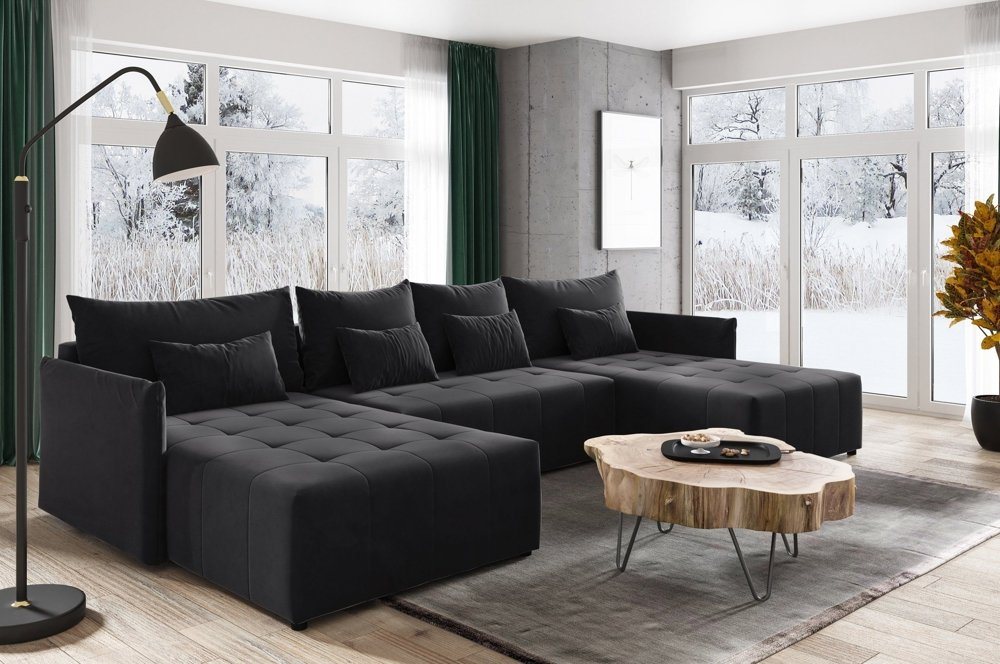 DB-Möbel Wohnlandschaft "Basic-U" in schwarz, mit Schlaffunktion und Bettkasten U-Form Couch. DB-Möbel Wohnlandschaft "Basic-U" in schwarz, mit Schlaffunktion und Bettkasten U-Form Couch. von DB-Möbel