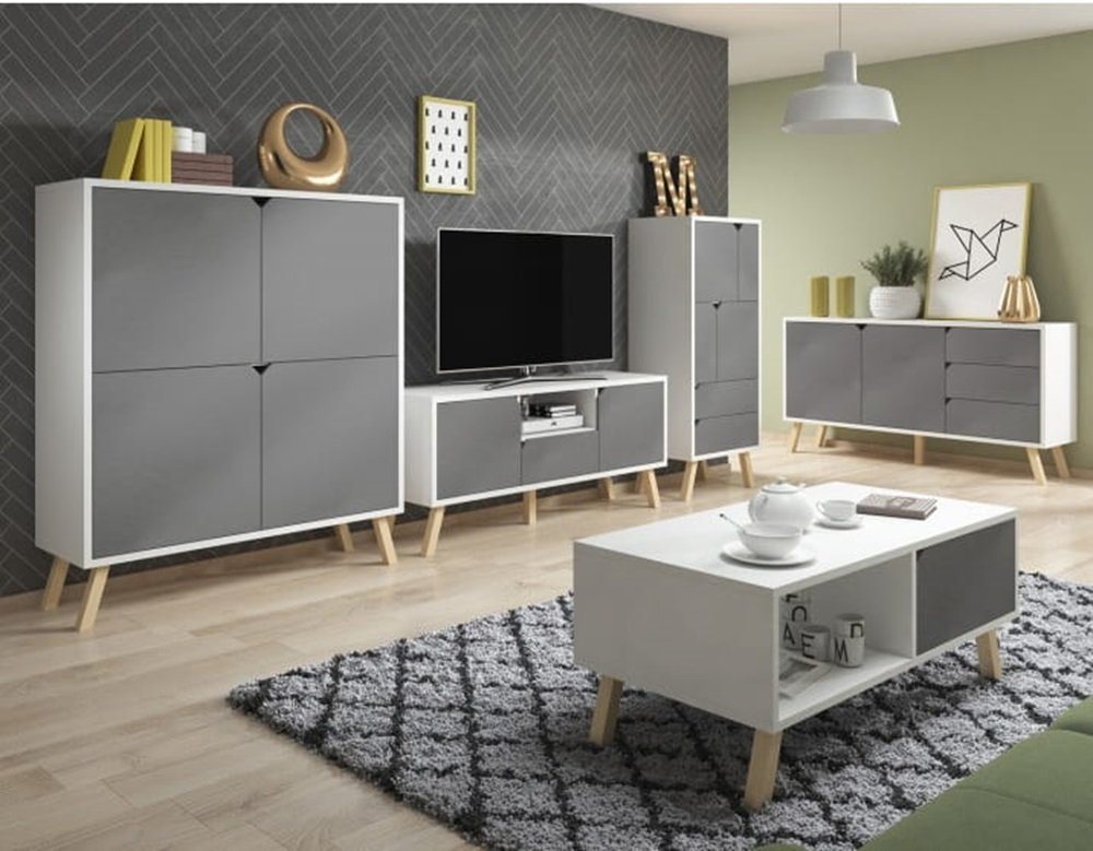 DB-Möbel Wohnzimmer-Set Salon Möbelset KOBE in matt Weiß und Grau 5-teilig von DB-Möbel