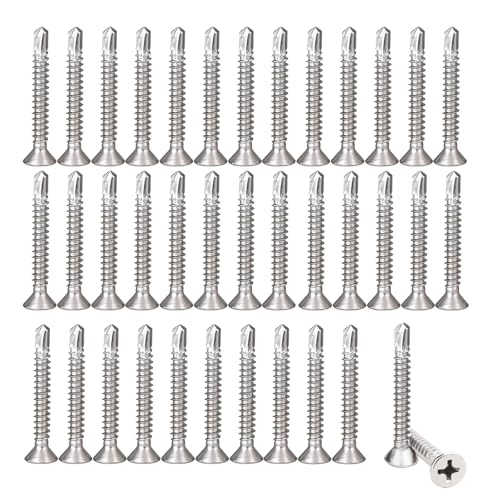 150 Stück Blech Selbstschneidende Schrauben, 4,2 x 32 mm 410 Edelstahl Phillips Senkkopf Flachkopf, Selbstschneidende Schrauben Edelstah, Bohrschrauben Selbstbohrende, Silber von DBAATTZ