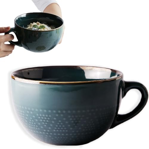 Groß Tasse Keramik, 700ml Becher, Cappuccinotasse mit Henkel, Wiederverwendung Müsli Frühstückstasse, Mikrowellenherd Keramikschale, Große Salatschüssel, Geeignet für Milchkaffee Desserts(Schwarzgrün) von DBAATTZ