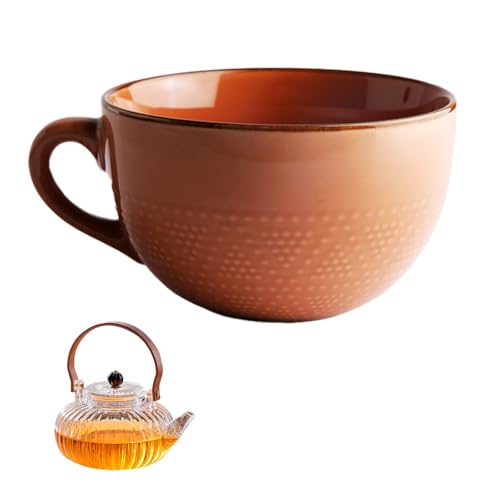 Groß Tasse Keramik, 700ml Cappuccinotasse mit Henkel, Mikrowellenherd Keramikschale, Wiederverwendung Joghurtschale, Porzellan Suppenschüssel, für Heiße Suppen, Haferflocken, Kaffee(Rot) von DBAATTZ