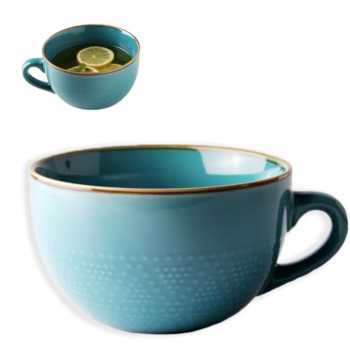 Groß Tasse Keramik, 700ml Cappuccinotasse mit Henkel, Wiederverwendung Große Suppenschüssel, Geeignet für Milchsalat Kaffee, Mikrowellenherd Geeignet, Geschenk Kaffeebecher(Blau) von DBAATTZ