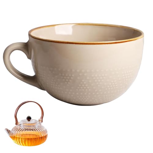 Groß Tasse Keramik, 700ml Cappuccinotasse mit Henkel, Wiederverwendung Mikrowellenherd Keramikschale, Porzellan Kaffee Tasse, Porzellan Suppenschüssel, für Kaffee, Salate, Saft(Khaki) von DBAATTZ