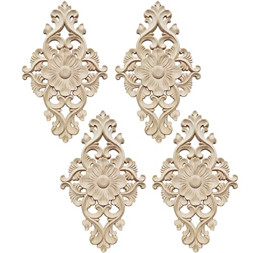 4 Stücke Holzornamente für Möbel, DBAILY Möbel Holzschnitzerei Applique Schnitzerei Ornament Applique Wandornamente Für Schnitzerei Randverzierung Schrank Wand Home Tür Bett Deko von DBAILY