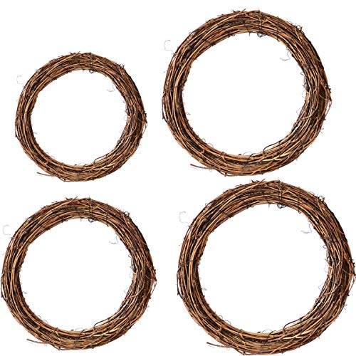 DBAILY 4PCS Weidenkranz Natur Klein Natur Deko Türkranz Holzkranz DIY Weidenkranz Ungeschält Kranz Rustikal aus Rattan für Tischdeko Wanddeko Frühjahr Deko Weihnachten Halloween（10cm 15cm 20cm 25cm） von DBAILY