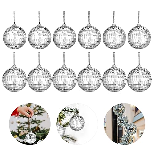 DBAILY Disco Spiegel Ball 12pcs Discokugel Deko kleine Silber 5cm Und 4cm Discokugel Spiegelkugel zum Aufhängen für Weihnachtsbaum Disco Ball Party Hochzeit Geburtstagsfeier von DBAILY