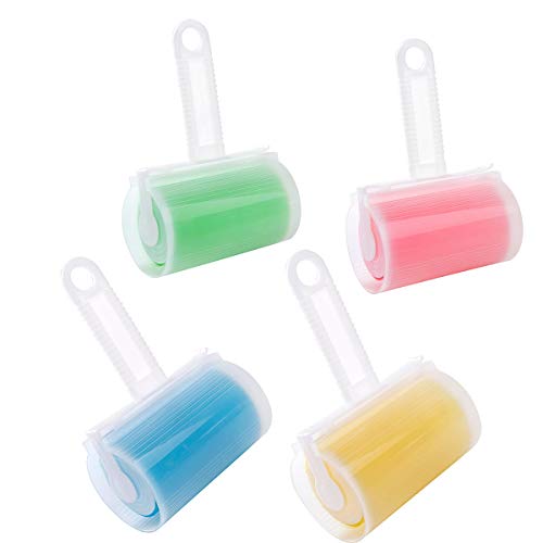 DBAILY Fusselrolle Wiederverwendbarer,4pcs Fusselrolle Abwaschbar Waschbare Tierhaare Fusselrolle Sticky Kleidung Wiederverwendbarer mit Deckel für Saubere Möbel Teppiche Kleidung(Rot Grün Blau Gelb) von DBAILY