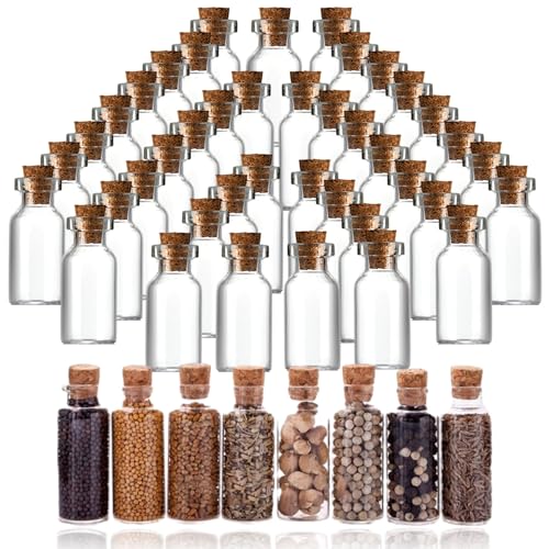 DBALL 60 Stück Mini Glasflaschen 3ml Glasflaschen mit Korken Leere Zaubergläser Winzige Wunschflaschen Kleine Glasflaschen zum Befüllen DIY-Handwerk Dekoration Gastgeschenk Party von DBALL