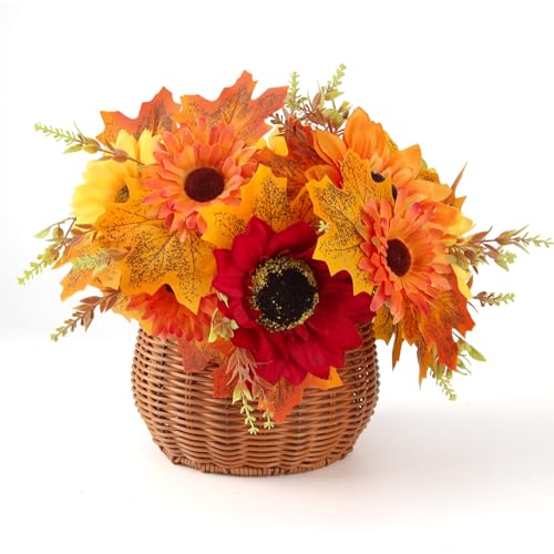 DBALL Kunstblumensträuße 2 Stück Blumenstrauß Künstlich Herbstblumensträuße Rote Und Orange Blumen Künstlich Geeignet für Feiertagspartys Herbstdekorationen Und Tischdekorationen von DBALL