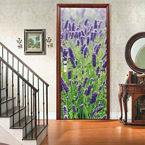 Türtapete Selbstklebend Türposter - Türtapete 3D Lavendel Lila Blütenpflanze Abnehmbar Fototapete Türfolie Poster Tapete Türaufkleber Für Tür Wohnzimmer Schlafzimmer Küche Bad 77X200 Cm von DBALL