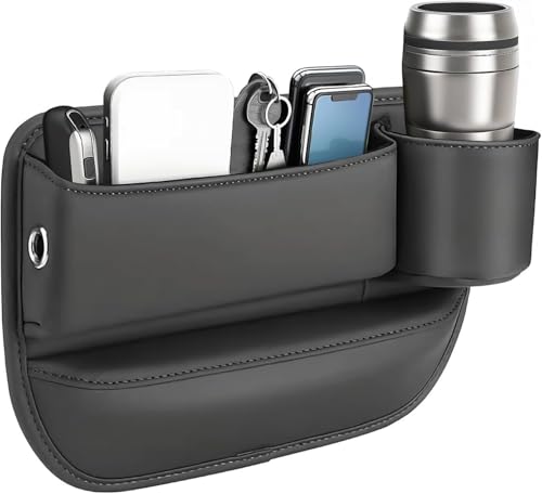 DBCFL Autositz Aufbewahrungsbox für Audi A1 citycarver Q2 Q2L Q2L e-tron Q6 Q6 e-tron, PU-Leder-Organizer Sitz Seitentaschen Organizer Multifunktionale Aufbewahrungsbox,Passenger Side Black von DBCFL