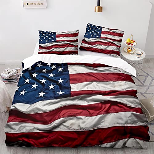 DBEES Bettwäsche Amerikanische Flagge 135 X 200 cm Mit 2 Kissenbezügen 80X80Cm Mikrofaser Kuschelige Bettwäsche Waschmaschinenfest Bettwäsche 200X135 von DBEES