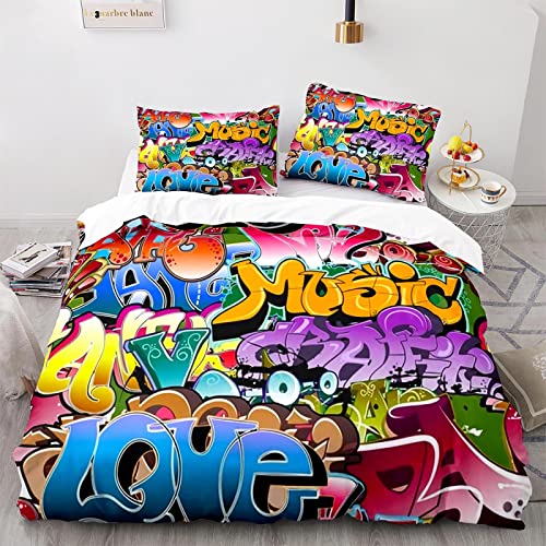 DBEES Bettwäsche Graffiti Hip Hop 135X200Cm Mit 2 Kissenbezügen 80X80Cm Mikrofaser Bettbezug Waschmaschinenfest Bettbezug 135 X 200 von DBEES